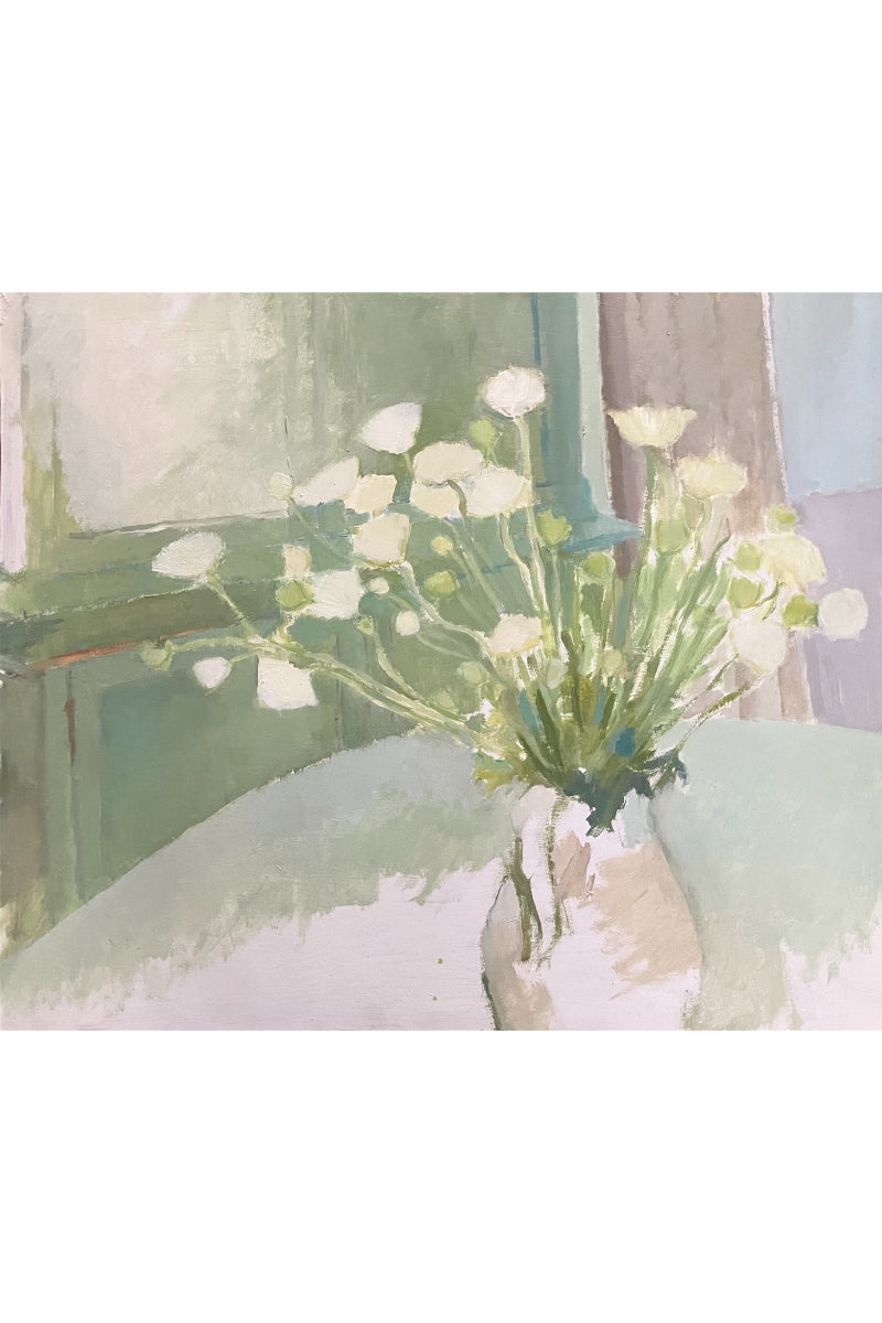 Green Cabinet, White Flowers