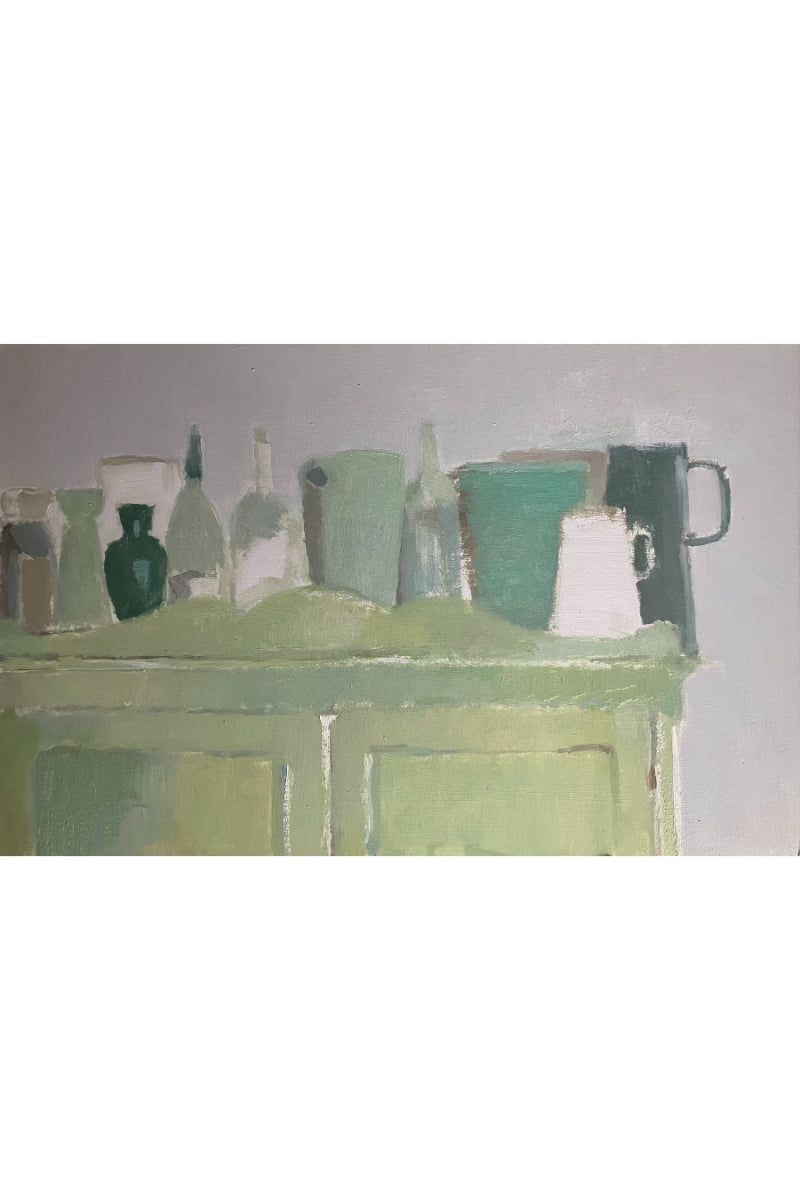Green Cabinet with Pots