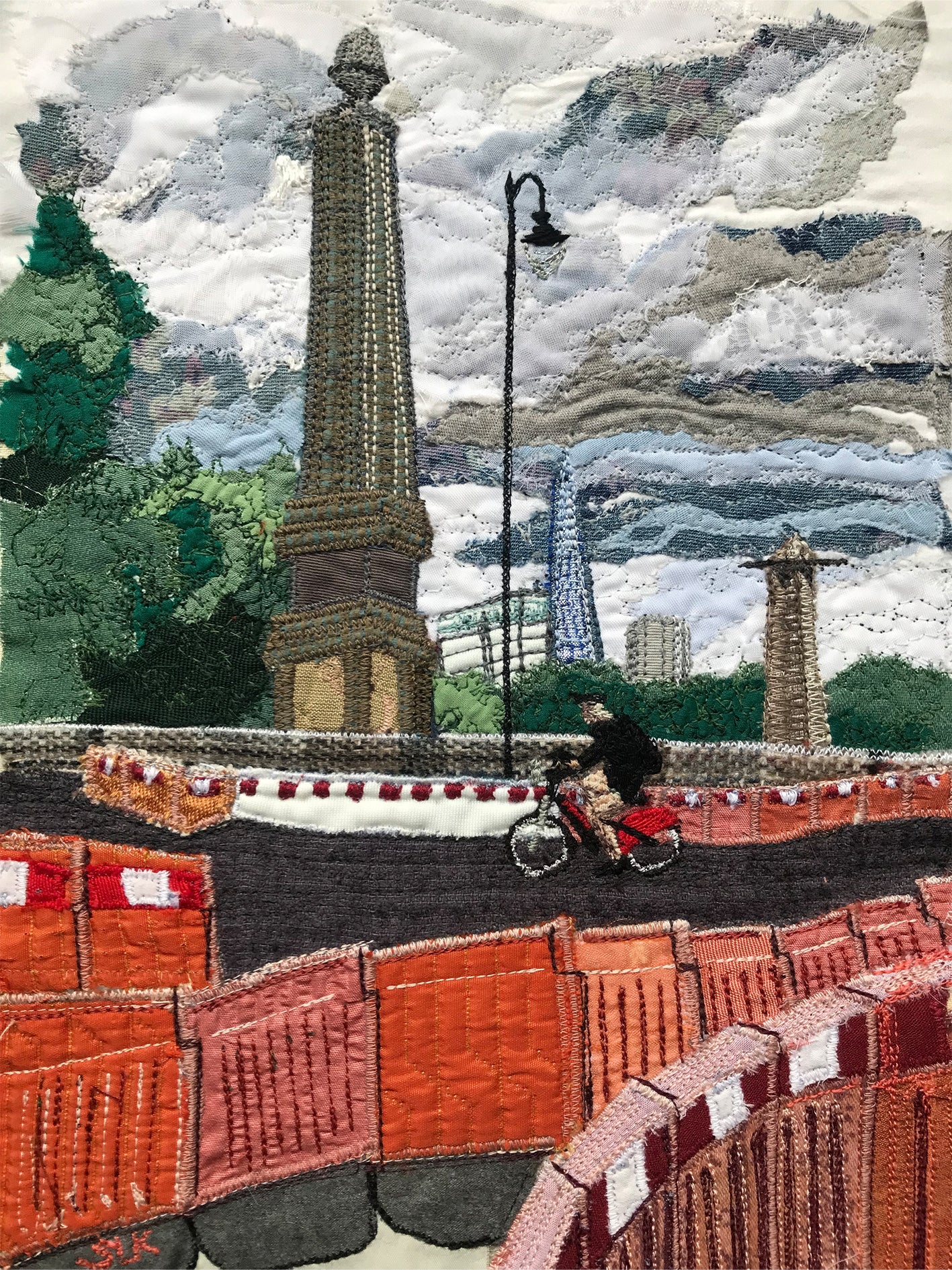 Monuments, Roadworks and Cyclist by Lambeth Bridge