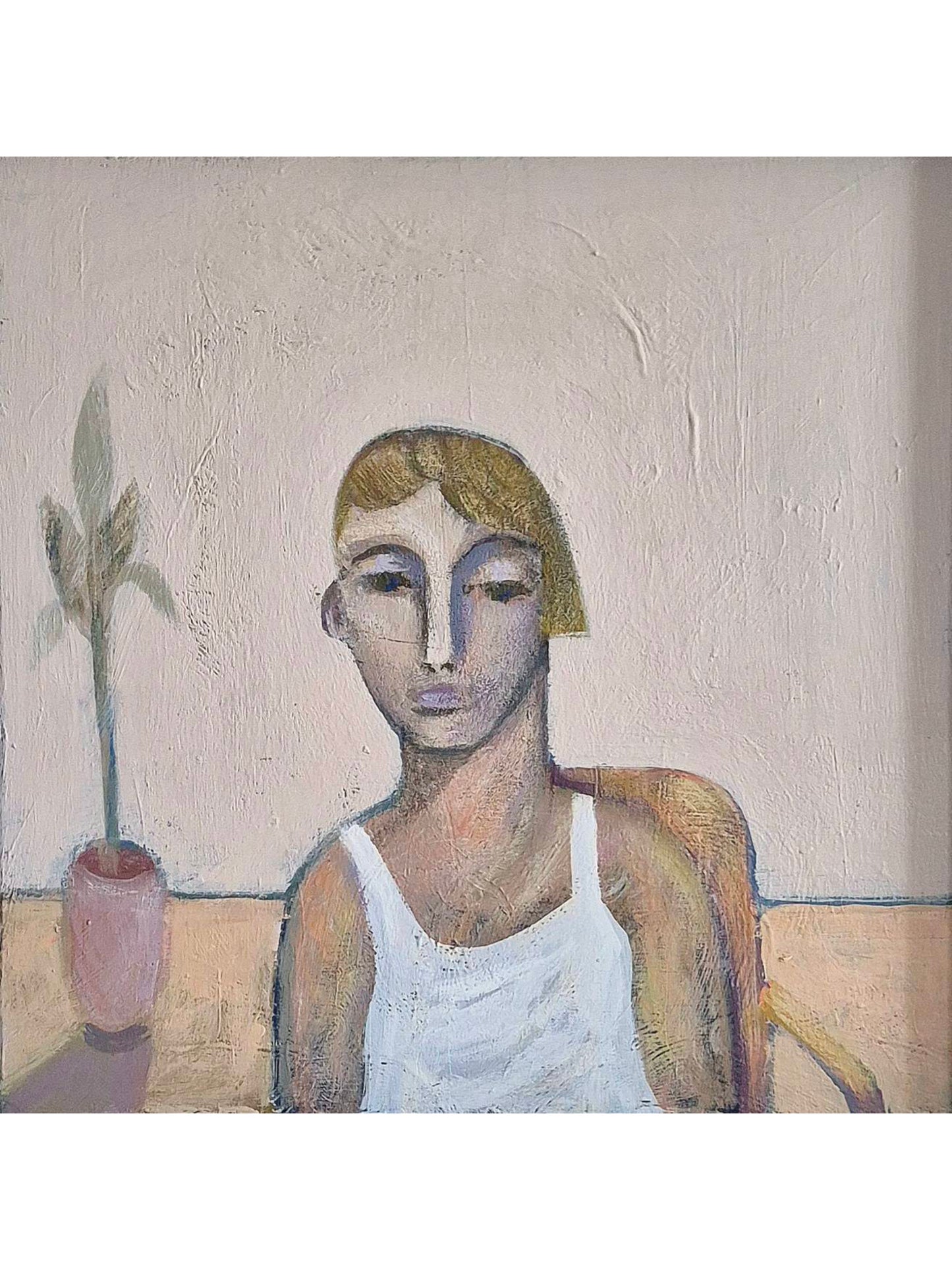 Seated Figure Waiting with Plant