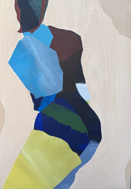 Back of a Figure in Blue, Brown, Yellow, Black
