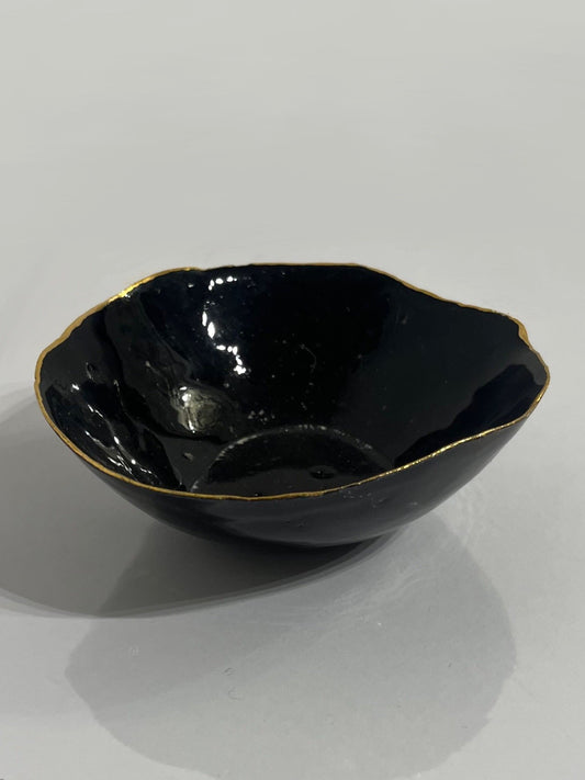 Small Dish in Black with Gold Rim