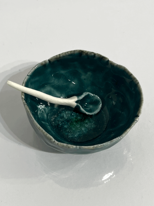 Salt dish with Spoon in Emerald