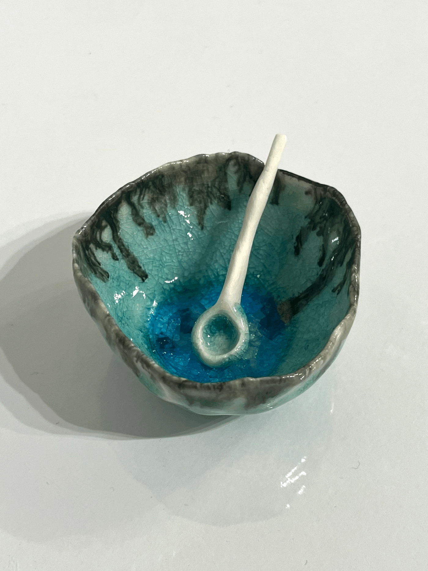 Salt Dish with Spoon in Deep Water Green