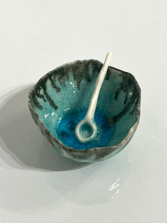 Salt Dish with Spoon in Deep Water Green