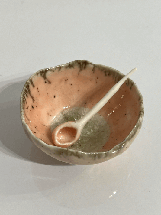 Salt Dish with Spoon in Speckled Pink